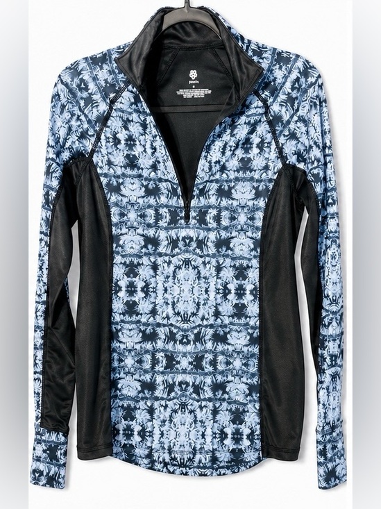 peach Jackets & Blazers - Peach Size S Quarter Zip Athletic Pullover Blue Black Print Thumbhole Active Top